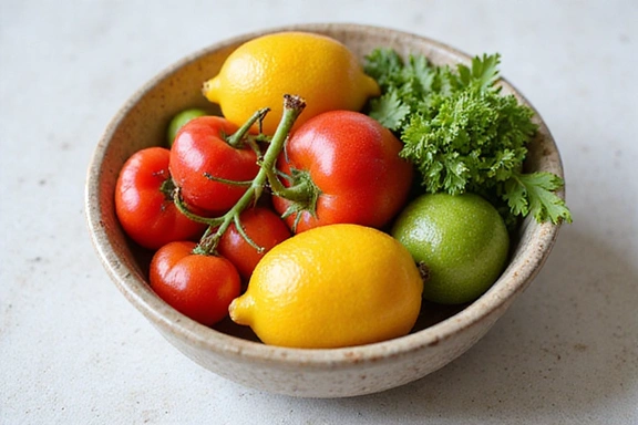 Egy tál friss gyümölcs és zöldség, ami a jó emésztést szimbolizálja.